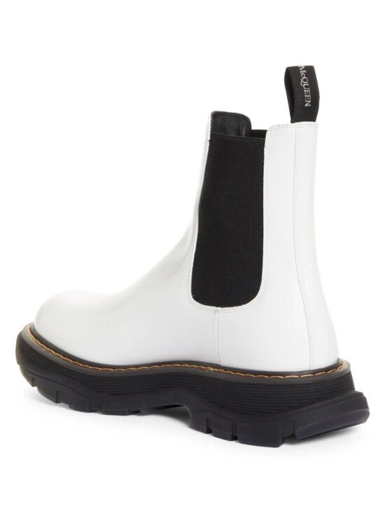 Alexander McQueen Men\'s Tread Chelsea Ankle Boots White Leather Size 42 D / US 9 main image 4